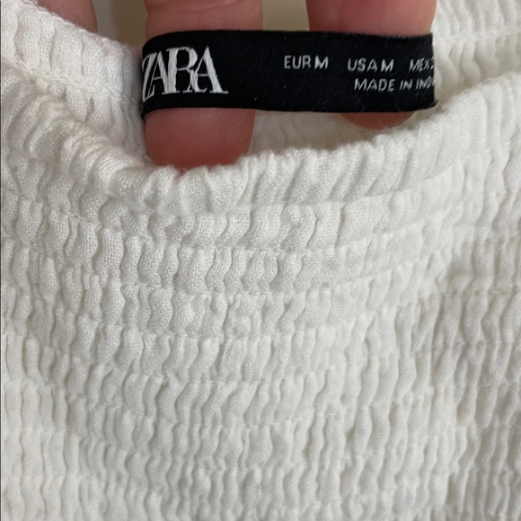 Zara White Smocked Baby Doll Dress Lined | M - Picture 4 of 8